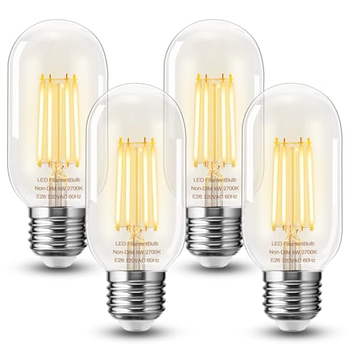 4 Pack LED Edison Bulbs, 4W Edison Light Bulbs, Antique LED Filament Bulbs 40W Equivalent, E26 Base, T45 LED Bulb with Clear Glass, Warm White 2700K, Non Dimmable, Great for Home, Bedroom, Office