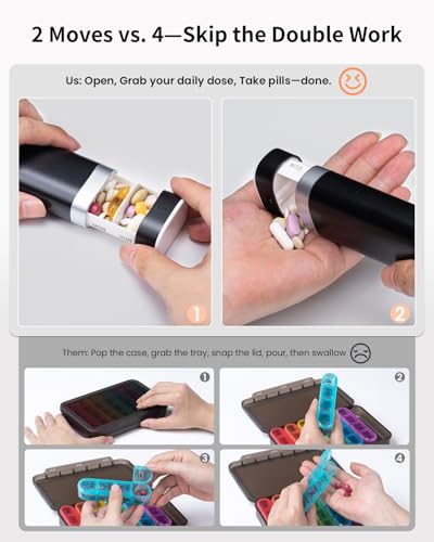 Betife Weekly Pill Organizer 7 Day, Daily Pill Box, Travel Pill Case, Cute Pill Holder, Drawer-Shaped Medicine Box to Hold Vitamins, Medicines, Supplements, Pills Organizer(Black)