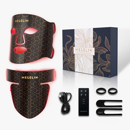 MEGELIN Led Red Light Therapy Face & Neck Mask, 7 Colors Led Light Therapy Facial Mask, Infrared Red Light Therapy Mask, Infrared Light Skin Rejuvenation(Black)
