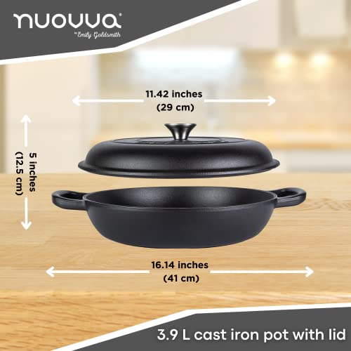 Cast Iron Dutch Oven with Lid – Non-Stick Ovenproof Enamelled Casserole Pot – Sturdy Dutch Oven Cookware – Black, 2.1-Quart, 20cm – by Nuovva