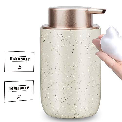 GIRLUFO 2pcs Foaming Soap Dispenser Set,Foaming Hand Soap Dispenser for Countertop,12oz Bathroom Soap Dispenser Set with Foam Soap Pump,Luxury Kitchen Soap Dispenser for Dish Soap(Silver&Ceramic)