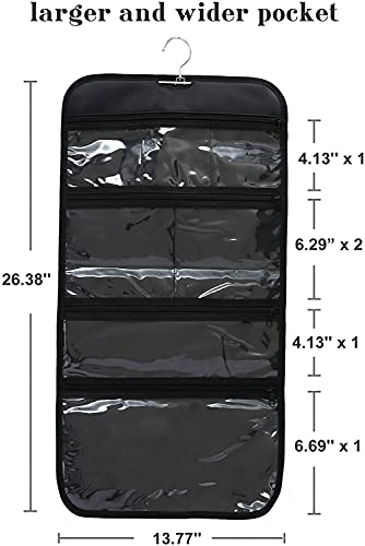 Wodison Foldable Clear Hanging Travel Toiletry Bag Cosmetic Organizer Storage (Black)