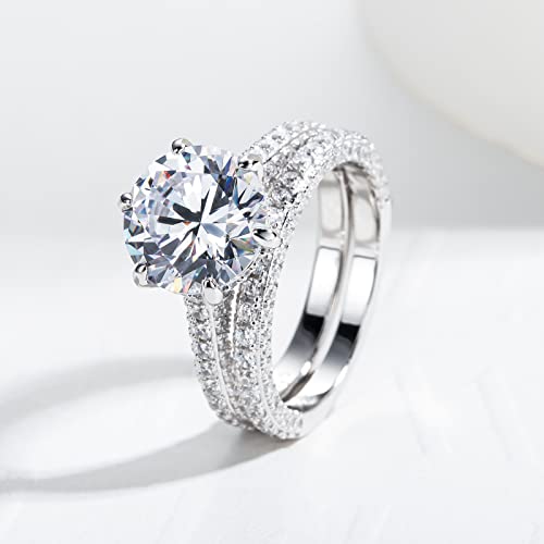 Gobaalele 4ct Cubic Zirconia Wedding Ring Set, CZ Engagement Ring Bridal Set Christmas gift for women, 925 Sterling Silver Promise Ring Wedding Band Size 4.0 (Round Cut)