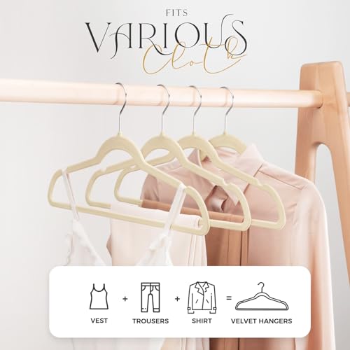 HOUSE DAY Premium Velvet Hangers, Non-Slip Thin Flocked Felt Hangers, Sturdy Clothes Hangers Heavy Duty Coat Hangers & Suit Hangers, Durable Suit Hangers for Closet Space Saving (20 Pack, Beige)