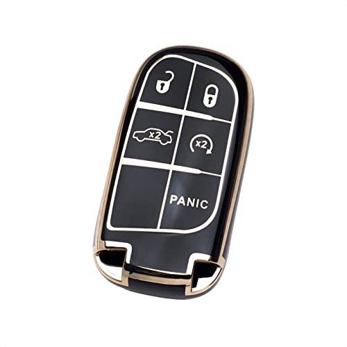 SK CUSTOM White TPU Gold Edge Smart Key Fob Case Protective Cover Compatible with Dodge RAM for Jeep Cherokee 5 Button Keyless Car Remote Accessory