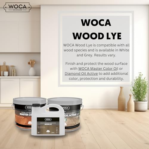 WOCA Denmark Wood Lye – Scandinavian Light Wood Stain for Whitewashing & Driftwood Effect – White, 2.5L – Reduces Yellowing on Indoor Wood