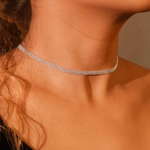 Tavmudar MOLEVY Dainty Silver Necklace for Women 14K Gold Plated Choker Necklaces Silver Necklace Satellite Chain Necklaces Simple Choker Beaded Circle Necklace Trendy Jewelry Christmas Gift for Her