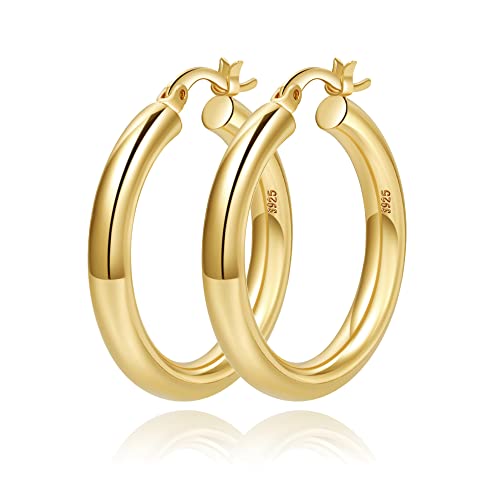 OOOPEL 4mm Thick Gold Chunky Earrings Steling Silver Post Hoops For Women Hollow Tube Hoop Hypoallergenic Lightweight Large 20/30/40/50/60MM, Sterling Silver, No Gemstone, Silver,30mm