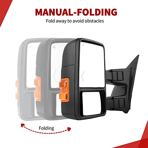 YITAMOTOR Towing Mirrors compatible for 2008-2016 Ford F250 F350 F450 F550 Super Duty Tow Mirrors Power Heated with Amber Turn Signal Light Side Mirrors