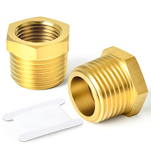 TAISHER 10PCS Brass Reducer Hex Bushing Threaded Pipe Fitting 3/8" NPT Male x 1/8" NPT Female Adapter