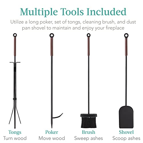 Best Choice Products 5-Piece Modern Contemporary Fireplace Tool Set for Indoor Fireplace Décor, Outdoor Fire Pit w/Poker, Tongs, Dust Pan Shovel, Brush, Ergonomic Handles - Black