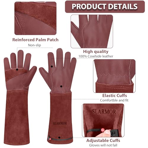 SLARMOR Long Gardening-Gloves Women/Men-Thorn proof Rose Pruning Heavy Duty Gauntlet-XS