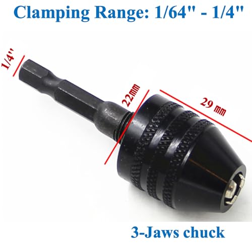 aiyun Keyless Chuck Adapter for Impact Driver - 2Pcs Impact Drill Adapter 1/4 Hex Shank (0.3-6.5mm,0.3-6.5mm)