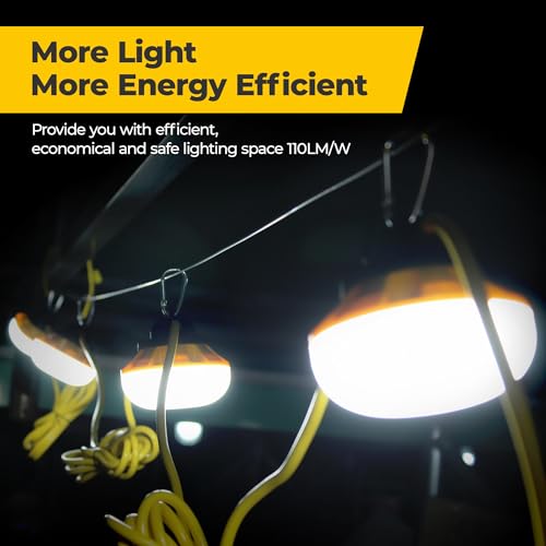 HYANGLUX 100ft Switch LED String Lights: 100w 11000lm ETL Certified Bright Industrial Outdoor Temporary Lighting Construction Hanging IP65 Waterproof 18AWG Wire Work Light for Attic Jobsite Garage