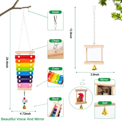 Hipykat 7pcs Chicken Toys for Coop Accessories - Chicken Xylophone Toy, Chicken Mirror, Chicken Ladder Bridge, Coop Swing, Vegetable Hanging Chicken Feeder, Chewing Foraging Toys, Gifts for Hens