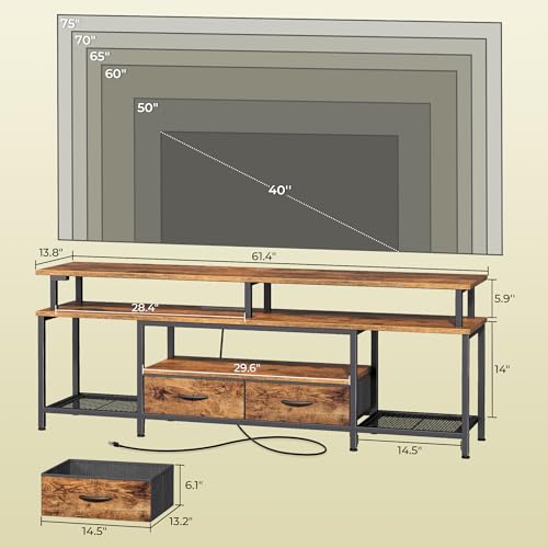 Huuger TV Stand for 65 70 75 Inch TV, Entertainment Center with Power Outlets and LED Lights, TV Console for Living Room, Media Console with Drawers and Shelves, Black