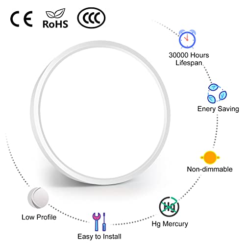 inShareplus 7-inch LED Flush Mount Ceiling Light, White 12W (120W Equiv) 6000K Cold White, Super Bright, Ultra-Thin, 1500LM Ceiling Lamp for Bedroom, Kitchen, Office, Hallway