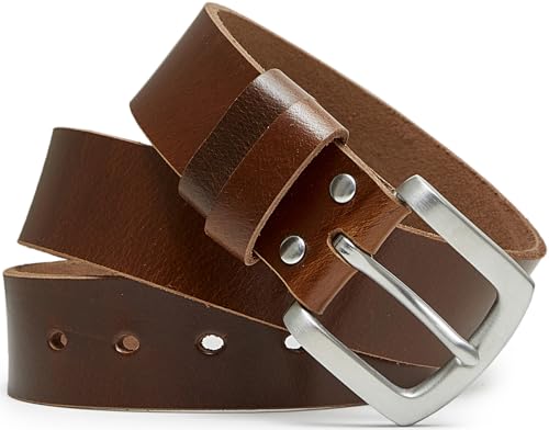 Jeereal Full Grain Leather Mens Belt Heavy Duty Leather Belt (1.5" Width) | Work Belt Solid Metal Buckle