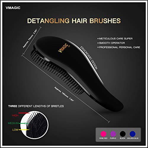 VMAGIC Detangling Brush - glide the Detangler Brush through Tangled hair - Best Brush/Comb for Women, Girls, Men & Boys - Use in Wet and Dry Hair (BLACK)