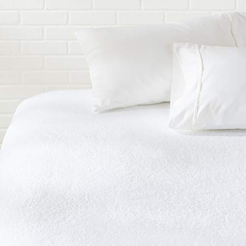 Amazon Basics Waterproof 18 inch Mattress Protector Twin Size, Breathable, Machine Washable, White