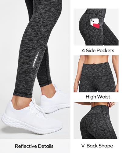 Ewedoos Fleece Lined Leggings with Pockets Water-Resistant Thermal Winter Warm Leggings for Women Yoga Pants Ski Hiking Charcoal