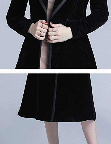 Omoone Women's Double Breasted Lapel Midi Long Vintage Velvet Trench Coat(0102-NavyBlue-XS)