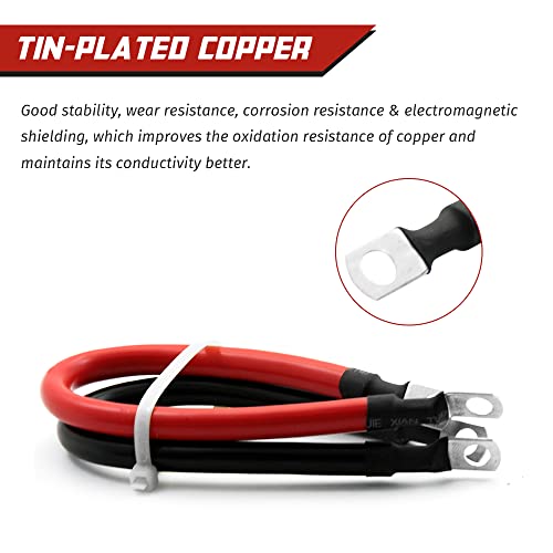 2 AWG Battery Cable 2AWG Gauge Pure Copper Battery Inverter Cables with 5/16 in Lugs Both Ends Power Inverter Wire Set for Automotive Solar Marine Boat RV Car Motorcycle Red and Black (1FT)