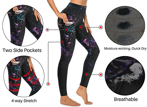 Cerburny High Waisted Exercise Yoga Pants with Pockets Workout Leggings for Women Running Pink Leopard Star Pants