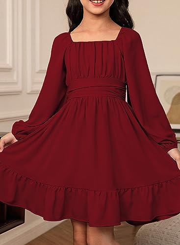 blibean Girl Long Sleeve Tie Back Dress Tweens Holiday Boho Off Shoulder Dresses Teens Cute Wedding Guest Big Kids Junior Outfits Cocktail Clothes Size 8-9 Years Old Yellow