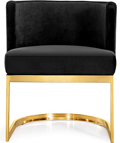 Meridian Furniture Gianna Collection Modern | Contemporary Velvet Upholstered Dining Chair with Polished Gold Metal Frame, 24" W x 22" D x 29.5" H, Black