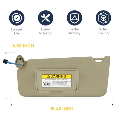 Left Driver Side Sun Visor with Vanity Light Fit for Honda Accord 2008 2009 2010 2011 2012, Replace for 83280TA0A91ZB Beige