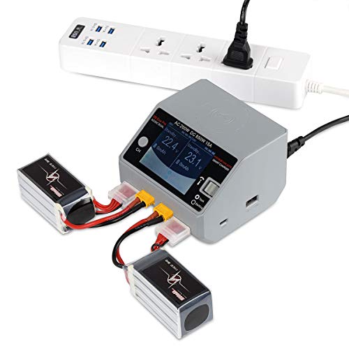 HOBBYMATE D6 Duo Pro Balance Charger Dual Ports - for Lipo Battery, Li-ion Battery, LiFe Battery, Nimh / Nicd Batttery Pack Charger, Support AC/DC Input (Gray)