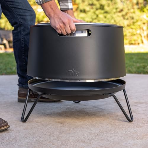 TIKI 20-Inch Smokeless Social Fire Pit, Portable Outdoor Fire Pit with Removable Ash Base, Stand & Cloth Cover – Modern Wood Burning Fire Pit for Patio, Backyard, and Gatherings