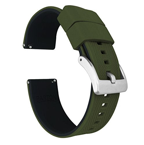 BARTON WATCH BANDS Quick Release Elite Silicone Watch Bands, Chocolate Brown Top/Khaki Bottom, 19mm