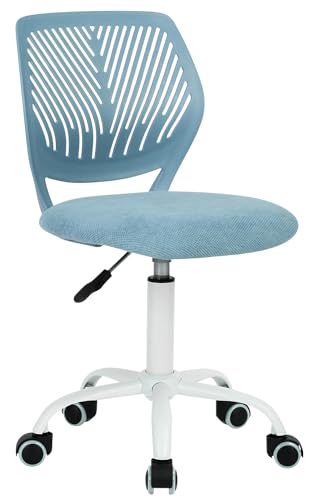 Desk Chair Armless, Comfy Small Home Office Chair with Fabric Seating Cushion and Plastic Low-Back, Adjustable Swivel Study Computer Task Chair for Student Children Kids with Rolling Wheels, Amber