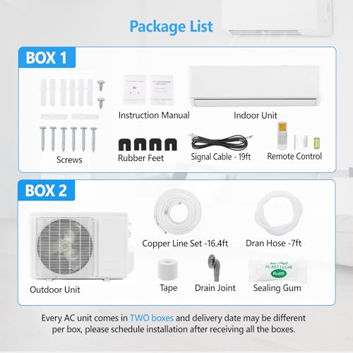 Bonnlo 9,000 BTU Mini Split AC/Heating System with Inventer, 24 SEER 115V Energy Saving Ductless Split-System Air Conditioner with Pre-Charged Condenser, Heat Pump, Remote Control & Installation Kit