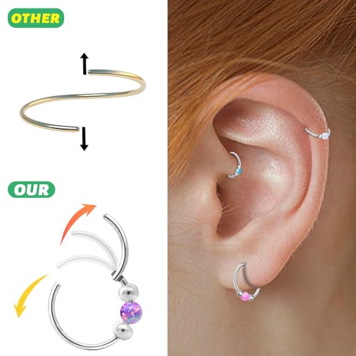 Thiswhyimbeauty 2PCS 18g Opal Nose Rings for Women Nose Hoops 8mm/10mm 316L Surgical Steel Nose Rings Piercing Jewelry Can Be Used as a Nose Ring, Septum Ring, and Cartilage Earring (Gold-Blud opal)