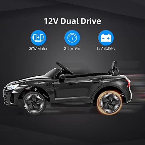 INFANS 12V Kids Ride On Car, Licensed Audi RS e-tron GT Electric Vehicle with Remote Control, Toddlers Battery Powered Toy with 4 Wheels Suspension, LED Headlight, Music, MP3, USB, TF Port (Black)