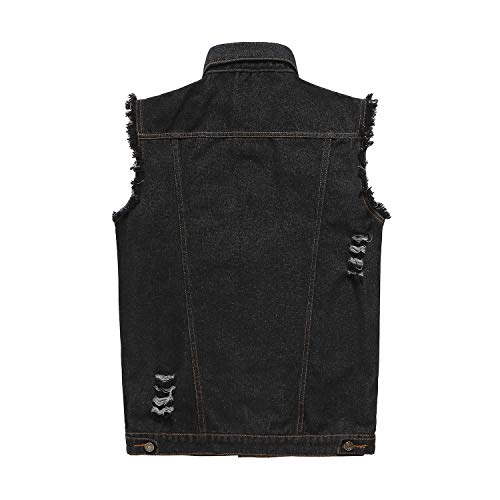 NASKY Men's Fit Retro Ripped Denim Vest Sleeveless Jean Vest and Jacket (Small, Black)