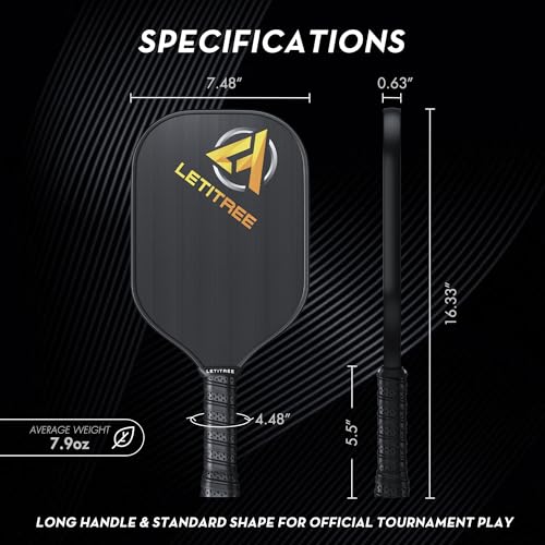LETITREE 2025 Carbon Fiber Pickleball Paddle with T700 Carbon Fiber Surface (CFS) 16mm Polypropylene Honeycomb Core Pickleball Racket