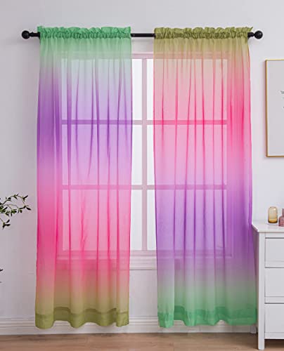 Yancorp 2 Panel Sets Bedroom Curtains 84 inch Length Sheer Curtain Linen Yellow Grey Gray Ombre Rod Pocket Drapes for Girls Living Room Mermaid Bedroom Nursery Kids Window Decor(Yellow Grey, 40"x84")