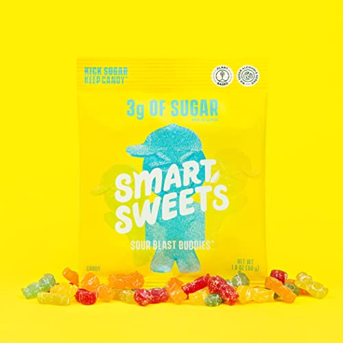 SmartSweets Sour Blast Buddies, Low Sugar Gummy Candy (3g), Low Calorie (130), Gluten-Free -1.8oz (Pack of 12) Packaging may vary