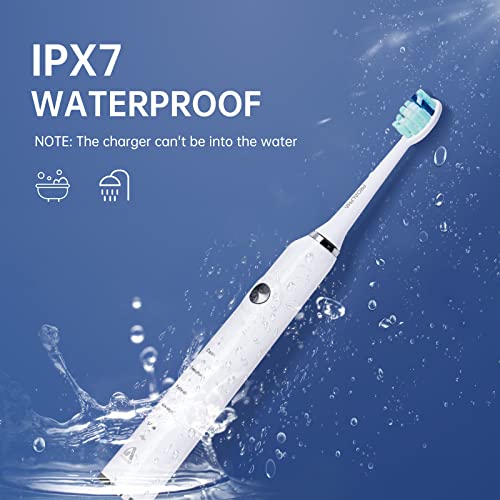 JTF Electric Toothbrush for Adults - Rechargeable Sonic Toothbrush with 6 Brush Heads & Travel Case, Deep Clean 5 Modes, Power Electric Toothbrush with Smart Timer, Black