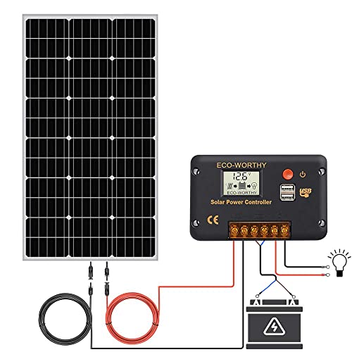 ECO-WORTHY 100 Watt 12 Volt Solar Panel Kit for RV Battery Boat Trailer Cabin Garden Shed Home: 100W Solar Panel+30A PWM Charge Controller+ Tray Cable + Z Mounting Brackets