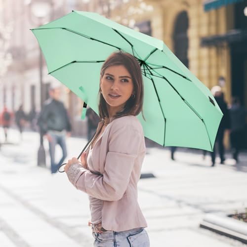 G4Free Compact Travel Umbrella UPF 50+ UV Protection Sun Blocking Mini Umbrellas for Men and Women(Light Green)