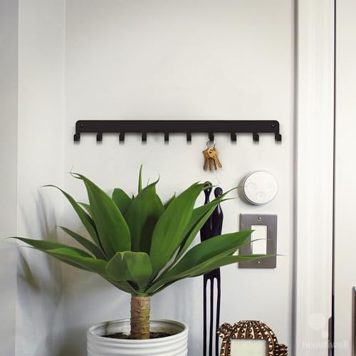 Beautiwall - Sturdy Steel Wall Key Holder XL - 10 Hooks. Metal and Wooden Key Hanger with Hooks for Car, Apartment, Storage, Keys