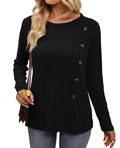 Funlingo Womens Long Sleeve Tunic Tops to Wear with Leggings Casual Dressy Shirts Long Sweater Black S