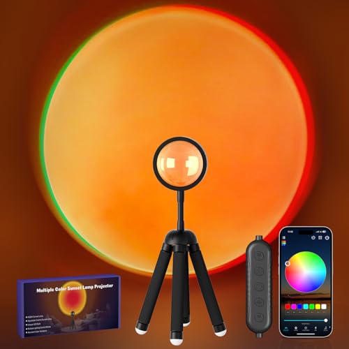 Neroupe Sunset Lamp Projector with APP Control Multicolor Changing Led Lights for Room, 360 Degree Rotation Sunlight Lamp Mood Lighting Bedroom Decor Christmas Gifts Photography for Women