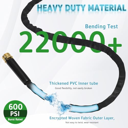 Garden Hose 50ft - Water Hose 50ft with 10 Function Hose Nozzle, Lightweight, Kink Free, Non-Expandable Fabric Garden Hose for Outdoor, Garden, Watering, Car Wash, Yard, Lawn and RV