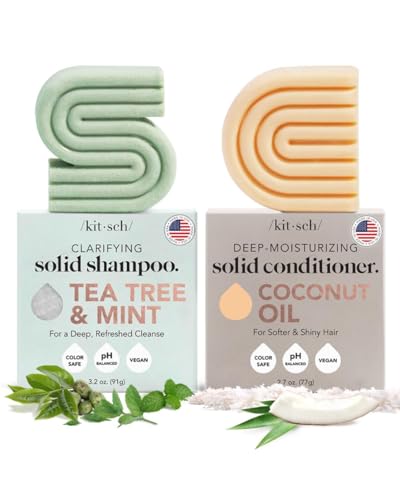 Kitsch Tea Tree Shampoo Bar Soap, 2-in-1 Clarifying Grease, Natural Organic, for Women and Men, Zero Waste Travel Size Hair Care Set of 2 Pack